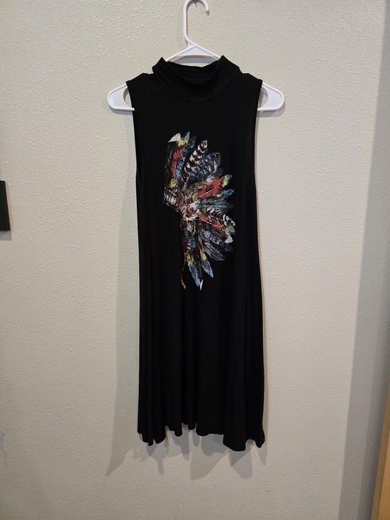 color bear Dresses & Skirts - Black Sleeveless Maxi Dress with Colorful Feather Motif